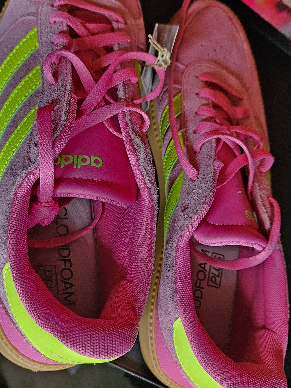 adidas Pink Suede Sneakers with Neon Yellow Stripes - Picture 3 of 4